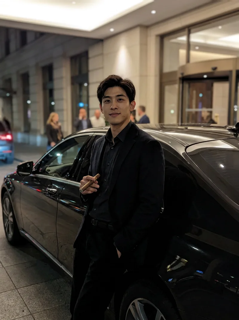 AI-generated fictional adult in Chauffeured Evening.